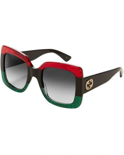 Shop Gucci Oversized Square Glitter Sunglasses