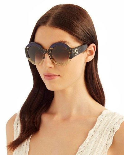 Shop Gucci Colorblock Glitter Sunglasses