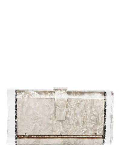 Shop Edie Parker Lara Silver Confetti Sides Clutch Beige/khaki