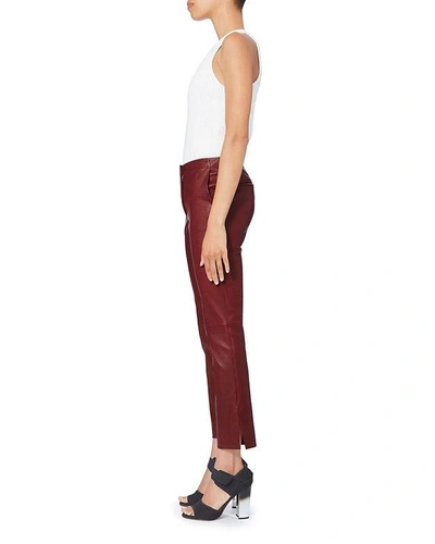 Shop Helmut Lang Red Leather Ankle Pants