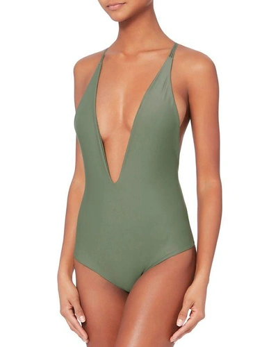 Shop Mikoh Africa Olive Deep V-neck One Piece Swimsuit