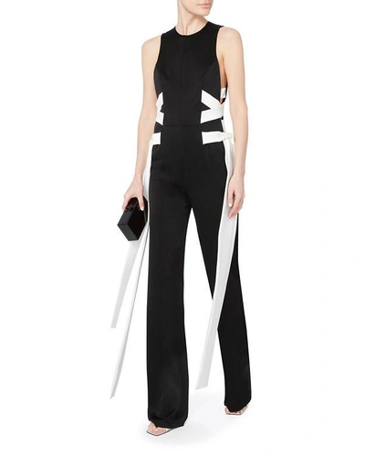 Galvan Laced-up Satin Crepe Jumpsuit In Black/white | ModeSens