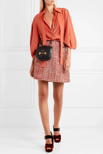 Shop Prada Pussy-bow Silk Crepe De Chine Blouse In Papaya