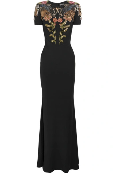 Alexander Mcqueen Crystal-embellished Crepe Gown In 1000 - Black