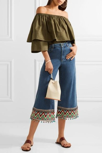 Shop Alice And Olivia Beta Cropped Embroidered High-rise Wide-leg Jeans In Blue