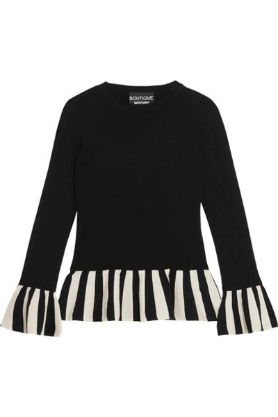 Shop Boutique Moschino Striped Knitted Sweater In Black