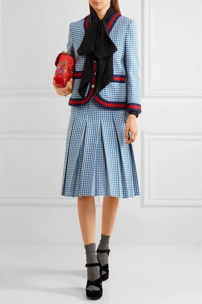 Shop Gucci Pleated Houndstooth Wool-blend Skirt In Blue