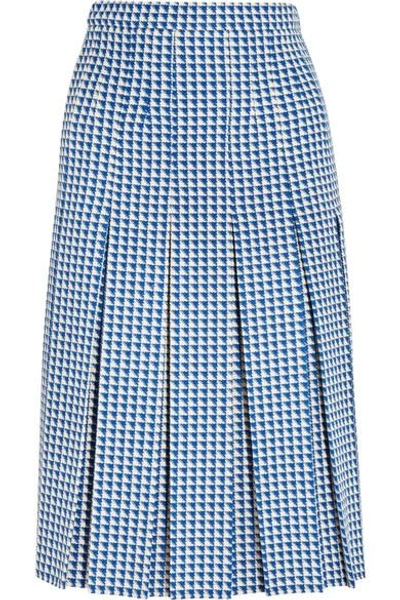 Shop Gucci Pleated Houndstooth Wool-blend Skirt In Blue