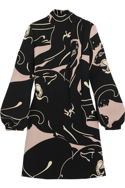 Shop Valentino Panther Printed Silk-cady Mini Dress