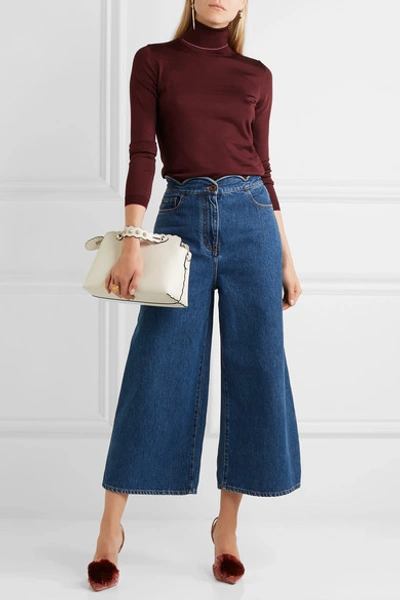Shop Valentino Cropped Scalloped High-rise Wide-leg Jeans