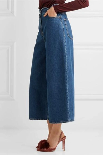 Shop Valentino Cropped Scalloped High-rise Wide-leg Jeans