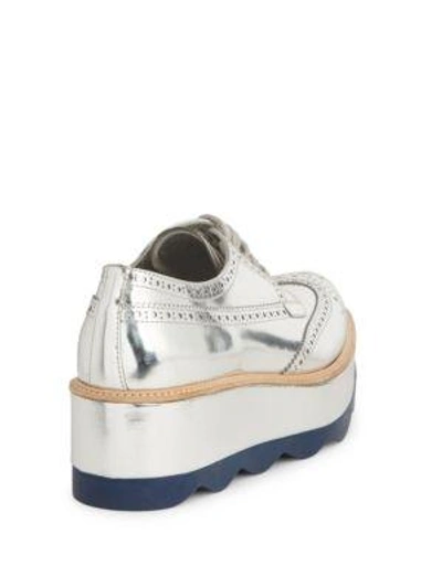 Shop Prada Brogue Leather Platform Oxfords In Argento