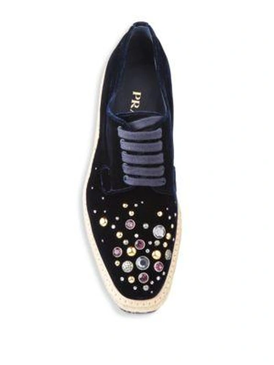 Shop Prada Studded Velvet Microsole Creepers In Navy