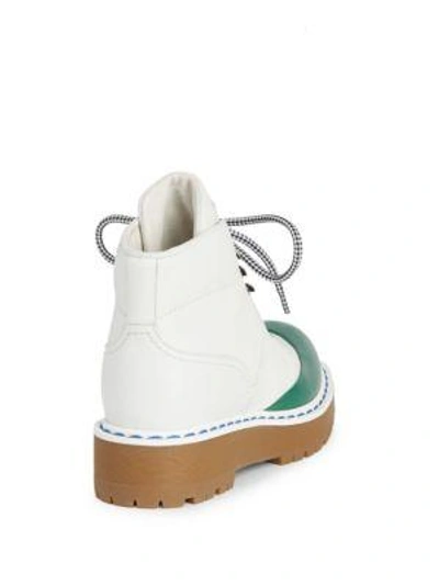 Shop Prada Leather Cap Toe Hiking Boots In White-green