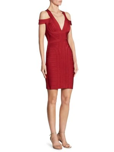 Herve Leger Lexi Cold-shoulder Tulle-skirt Bandage Dress, Red In Ruby