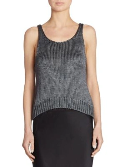 Vince Cable-knit Silk Crop Tank Top In Smoke