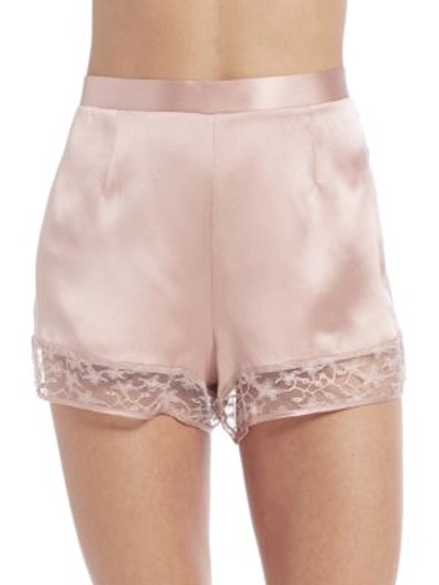 Fleur Du Mal Silk Satin Star Lace Tap Shorts In Rose Pink