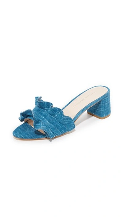 Loeffler Randall Vera Ruffle-trimmed Denim Sandals In Indigo