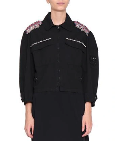 Amen Canvas Cotton Jacket With Embroidery In Nero