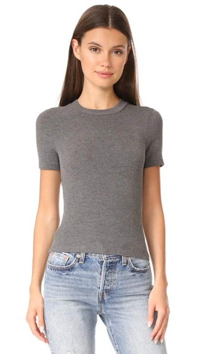 Getting Back To Square One The Short Sleeve Crop Crew Tee In Dark Grey Melange