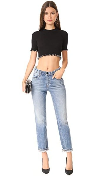 Shop Alexander Wang Crop Top With Ball Chain Edges In Onyx