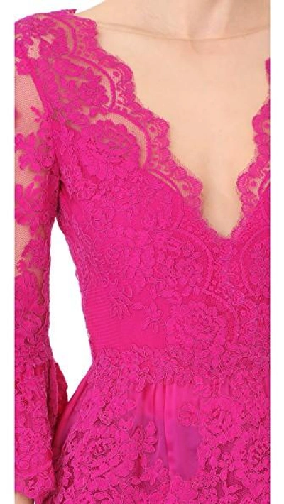 Shop Marchesa Peplum Top With Plunging V Neck In Fuchsia