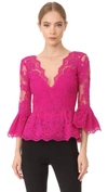 MARCHESA PEPLUM TOP WITH PLUNGING V NECK