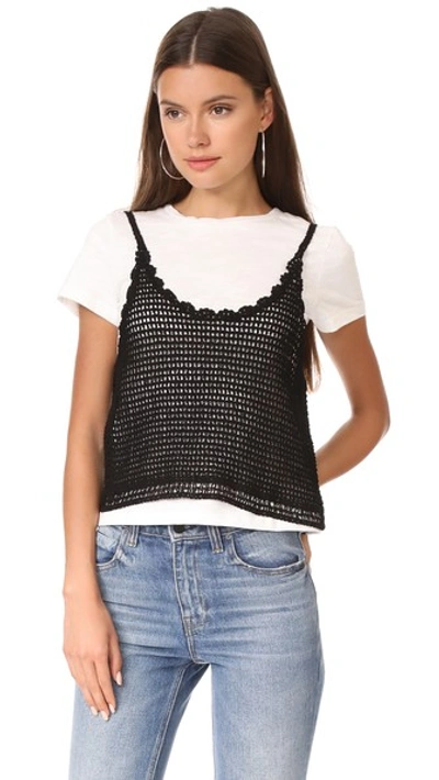 English Factory Crochet Cami Tee In White/black