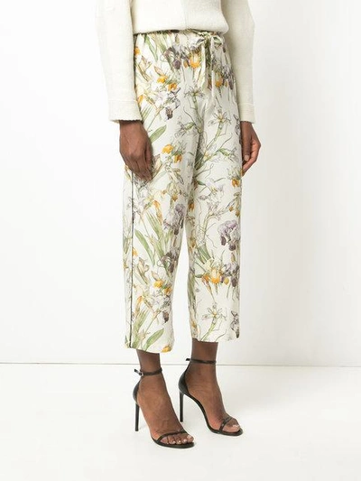 Shop Alexander Mcqueen Embroidered Cropped Trousers - Multicolour