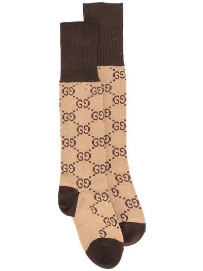 Gucci Gg-jacquard Cotton-blend Knit Socks In Neutrals