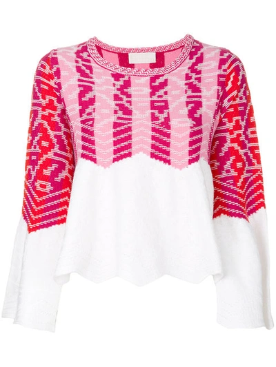 Peter Pilotto Bell-sleeved Jacquard-knit Jumper In Pink