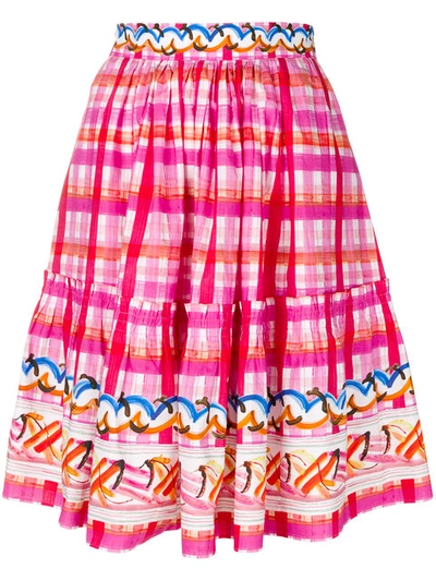 Peter Pilotto Abstract Check Skater Skirt In Pink
