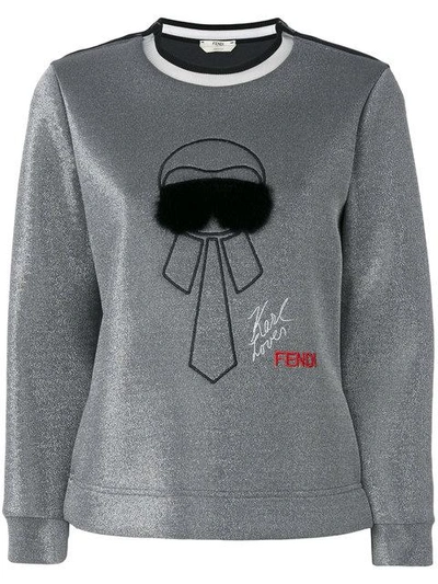 Shop Fendi Karlito Embroidered Sweatshirt - Grey