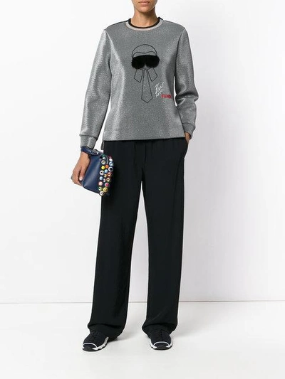 Shop Fendi Karlito Embroidered Sweatshirt - Grey