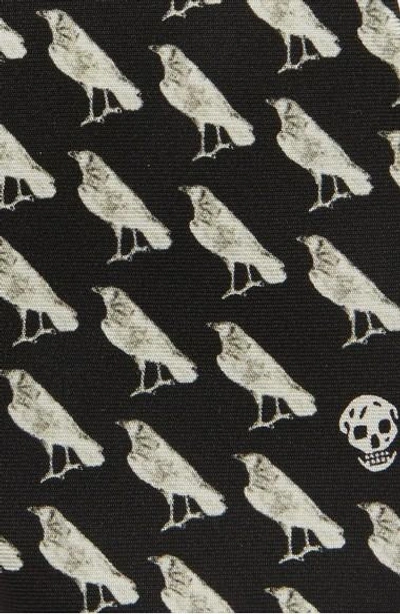 Shop Alexander Mcqueen Mini Raven Print Silk Tie In Black/ Ivory
