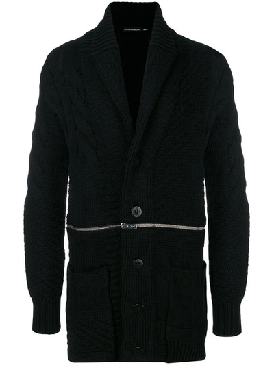 Alexander Mcqueen Double Zip Rib-knitted Wool Cardigan In Black