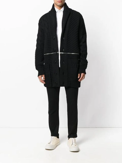 Shop Alexander Mcqueen Zip Through Cable Knit Cardigan In Black