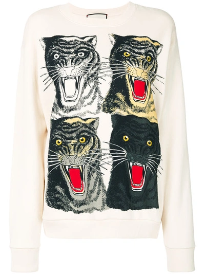 Shop Gucci Tiger Face Oversized Sweatshirt