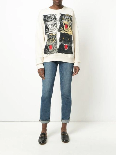 Shop Gucci Tiger Face Oversized Sweatshirt