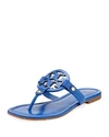 TORY BURCH MILLER LEATHER LOGO FLAT SLIDE SANDAL, BLUE