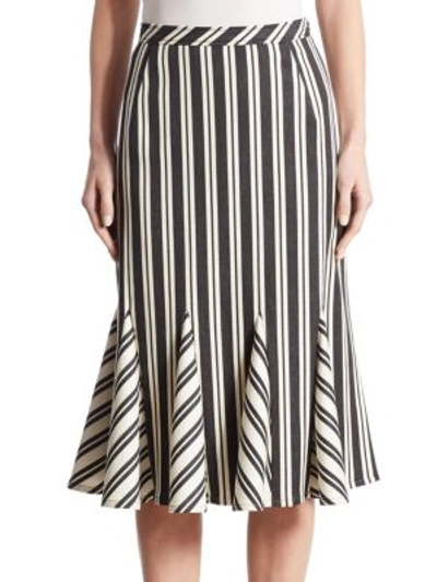 Shop Altuzarra Crocus Striped Godet Skirt In Black-natural White