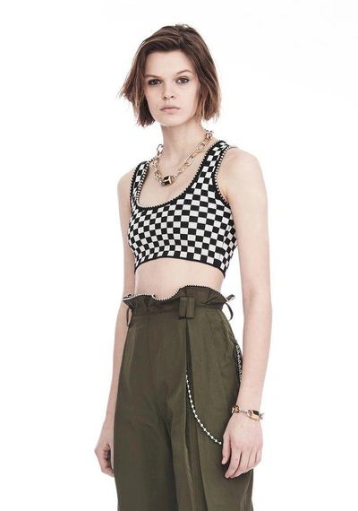 Shop Alexander Wang Checkerboard Bra Top With Ball Chain Trim