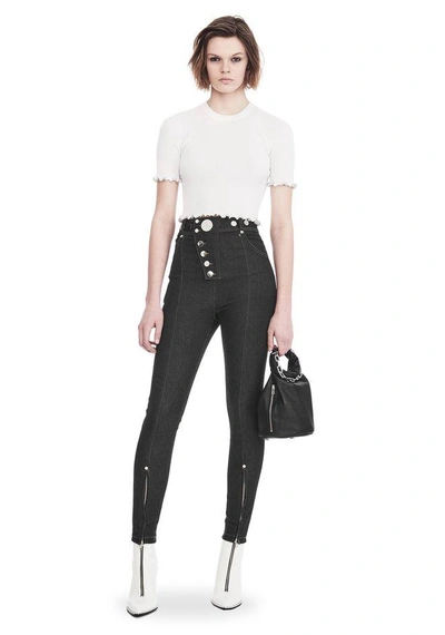 Shop Alexander Wang Ribbed Cropped Tee With Ruffled Ball Chain Hems In White