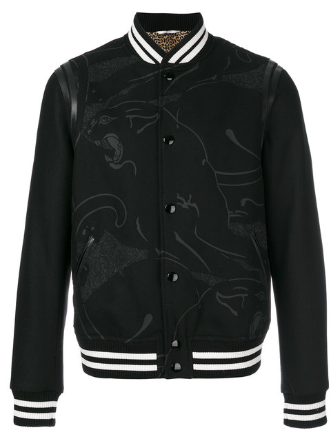 Valentino Varsity Jacket With Heat-sealed Panthers In Black/grey | ModeSens
