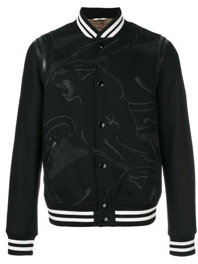 Valentino Varsity Jacket With Heat-sealed Panthers In Black