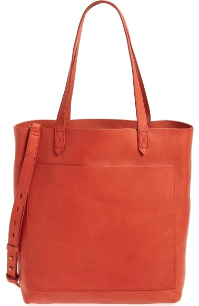 Madewell Medium Leather Transport Tote - Red In Tiger Lily