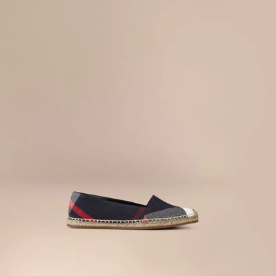 Burberry Hodgeson Check Canvas Espadrille Flats In Navy Check
