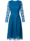 Adam Lippes Long-sleeved Guipure-lace Cotton-blend Dress In Blue