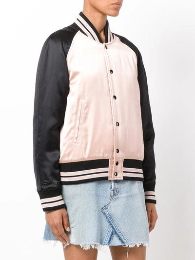 Shop Saint Laurent Striped Trim Bomber Jacket In Pink