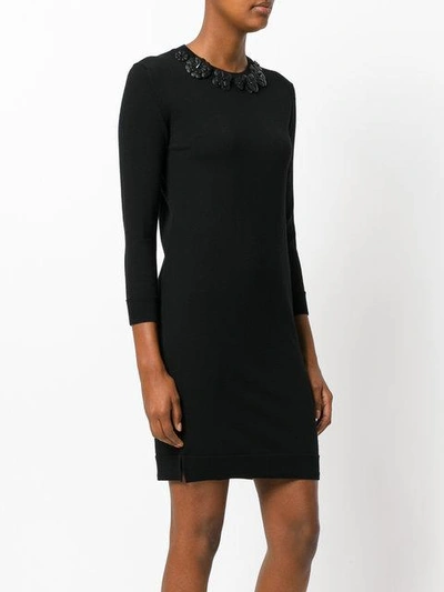 Shop Fendi Fitted Dress With Floral Appliqués - Black